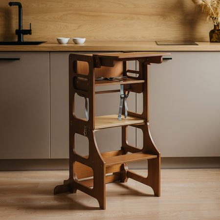 Tour d'apprentissage et chaise haute 3 en 1 : finition bois