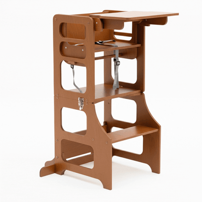 Tour d'apprentissage et chaise haute 3 en 1 : finition bois