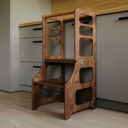 Tour d'apprentissage et chaise haute 3 en 1 : finition bois