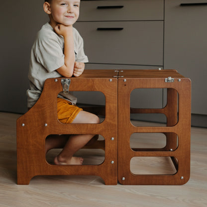 Tour d'apprentissage et chaise haute 3 en 1 : finition bois
