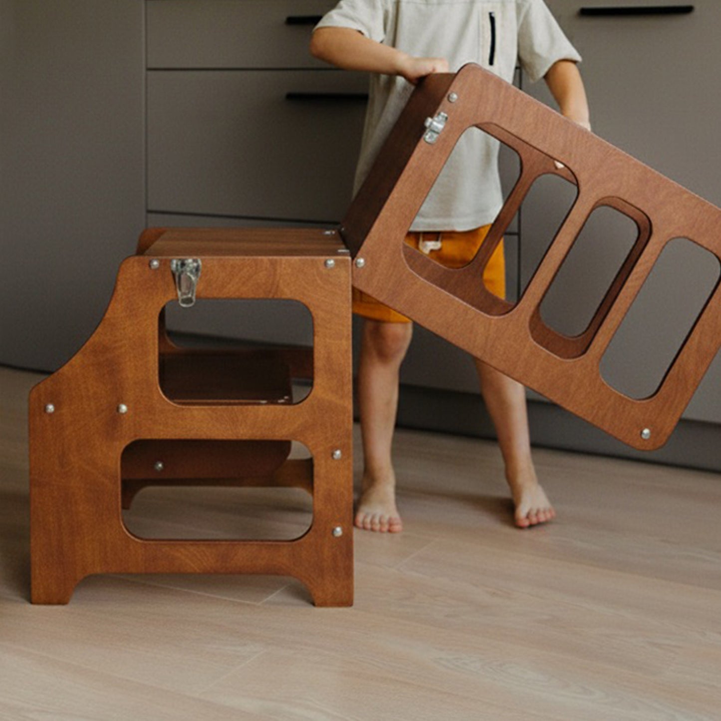Tour d'apprentissage et chaise haute 3 en 1 : finition bois