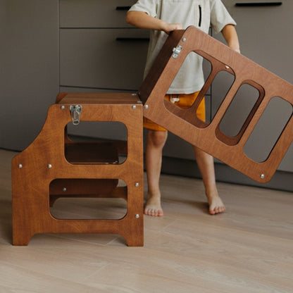Tour d'apprentissage et chaise haute 3 en 1 : finition bois
