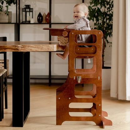 Tour d'apprentissage et chaise haute 3 en 1 : finition bois