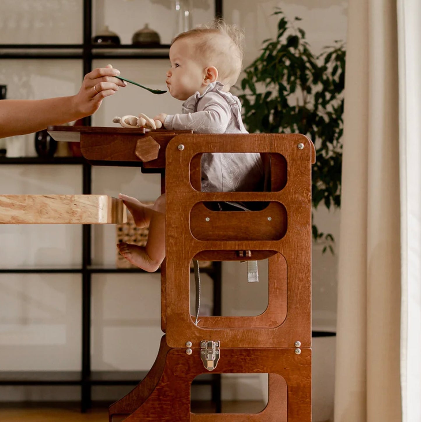 Tour d'apprentissage et chaise haute 3 en 1 : finition bois